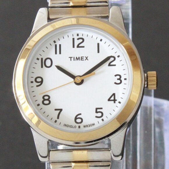 Essex Ave Ladies Indiglo Quartz Watch By Timex Two Tone Expansion Bracelet 25mm main image 4